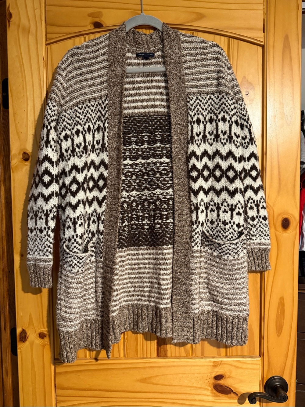 American Eagle Outfitters Brown and Cream Nordic-Pattern Oversized Cardigan